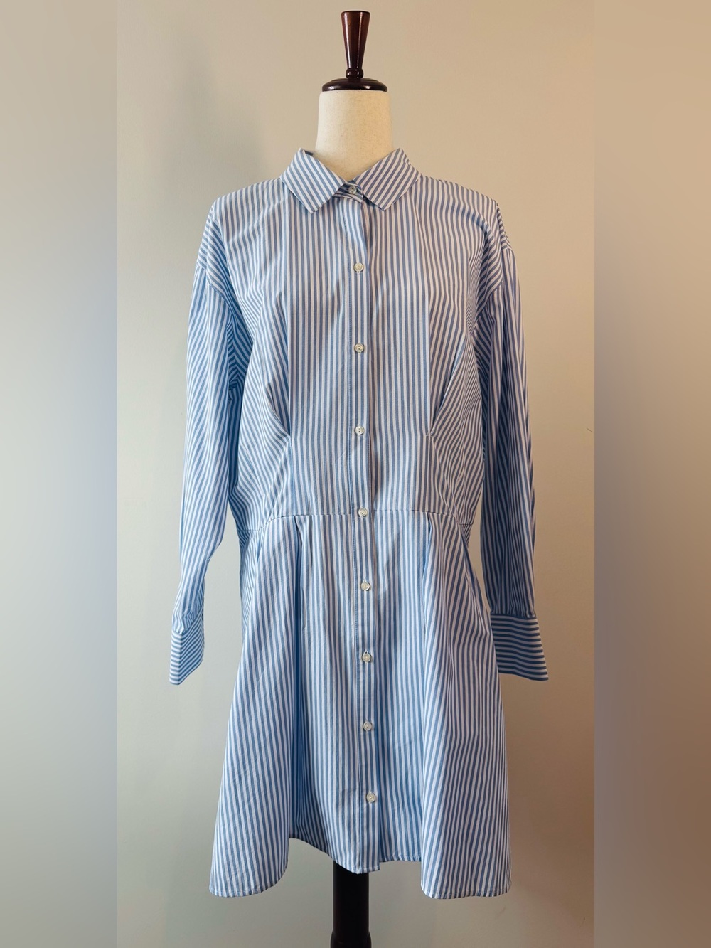 Abercrombie & Fitch Blue Pleated Long Sleeve Shirt Dress Size Large Tall NWT - Picture 5 of 10